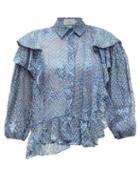 Matchesfashion.com Preen By Thornton Bregazzi - Kayla Ruffle Trim Chiffon Devor Blouse - Womens - Blue