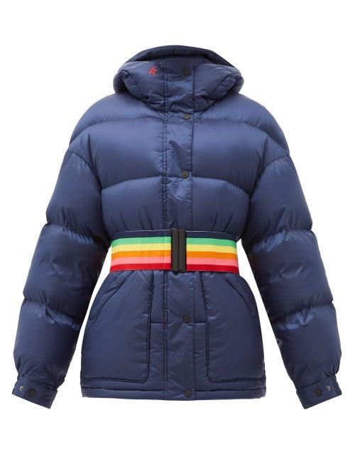 Matchesfashion.com Perfect Moment - Oversized Rainbow Belt Down Filled Ski Jacket - Womens - Navy