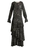Matchesfashion.com Preen Line - Amina Tiered Vine Print Dress - Womens - Black White