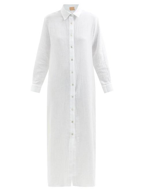 Albus Lumen - Crinkle-cotton Shirt Dress - Womens - White
