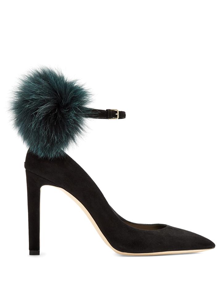 Jimmy Choo South 100mm Fox-fur Embellished Suede Pumps