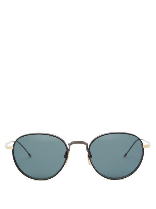 Thom Browne - Tricolour-stripe Tipped Round Titanium Sunglasses - Mens - Black