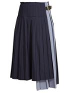 Matchesfashion.com Toga - Pleated Wool Skirt - Womens - Navy
