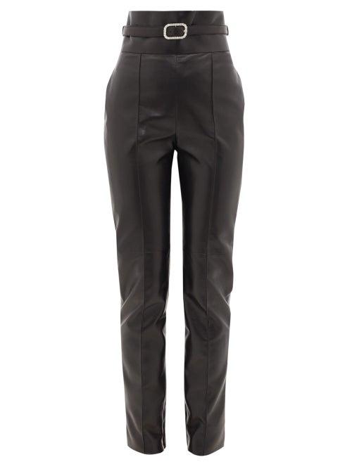 Matchesfashion.com Alexandre Vauthier - Crystal-buckle High-rise Leather Trousers - Womens - Black