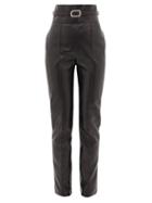 Matchesfashion.com Alexandre Vauthier - Crystal-buckle High-rise Leather Trousers - Womens - Black