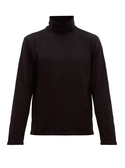 Matchesfashion.com Maison Kitsun - Long Sleeved Roll Neck Cotton Jersey Top - Mens - Black