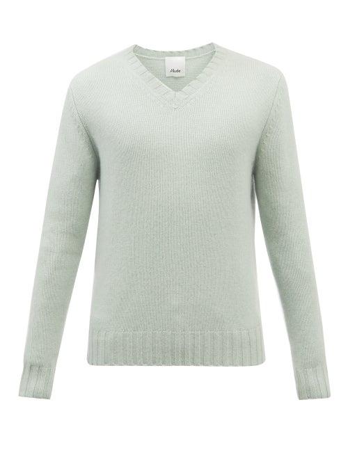 Allude - V-neck Cashmere Sweater - Mens - Light Green