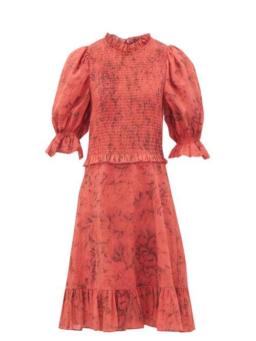 Matchesfashion.com Sea - Mimi Smocked Floral-print Dress - Womens - Red Print