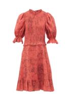 Matchesfashion.com Sea - Mimi Smocked Floral-print Dress - Womens - Red Print
