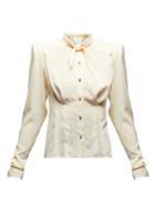 Matchesfashion.com Dolce & Gabbana - Tie Neck Exaggerated Shoulder Crepe Blouse - Womens - Cream