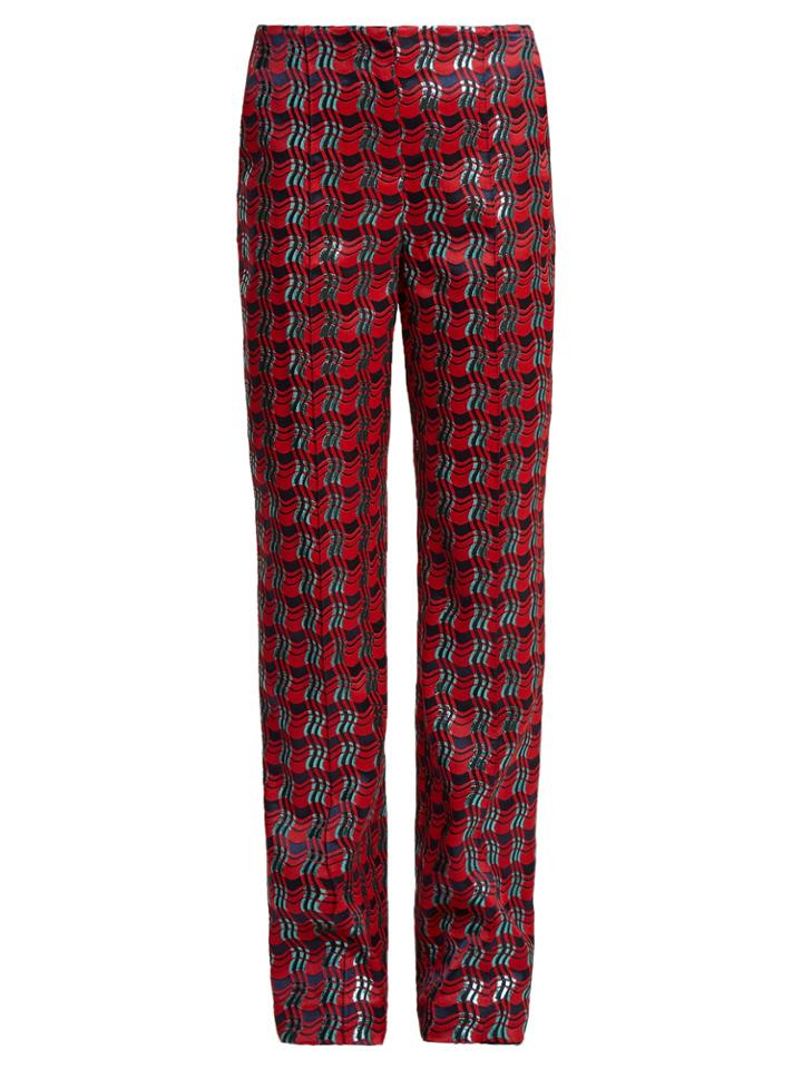 Diane Von Furstenberg Waved-check Jacquard Straight-leg Trousers