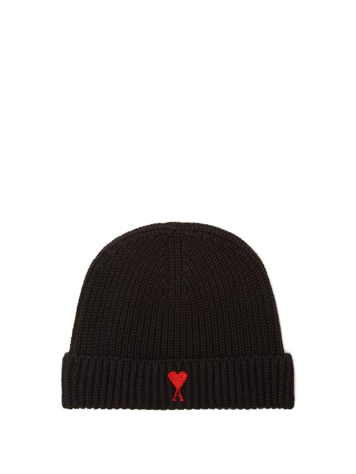 Ami De Coeur-embroidered Wool-blend Beanie Hat