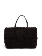 Bottega Veneta - Arco Medium Intrecciato-shearling Tote - Womens - Dark Brown