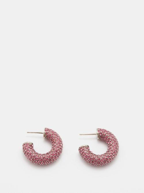 Amina Muaddi - Cameron Mini Crystal-pav Hoop Earrings - Womens - Pink