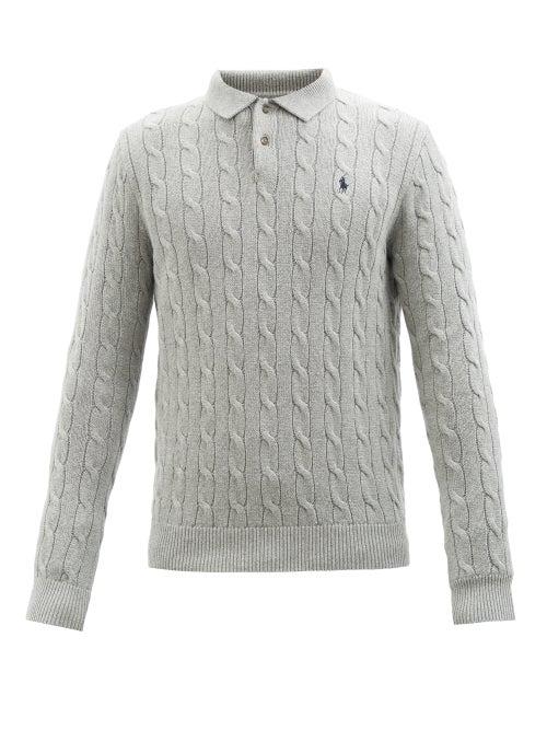 Polo Ralph Lauren - Logo-embroidered Cabled-cotton Polo Sweater - Mens - Grey