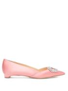 Matchesfashion.com Rupert Sanderson - Aga Crystal-embellished Point-toe Satin Flats - Womens - Pink