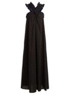 Matchesfashion.com Marysia - Polka Dot Crossover Front Cotton Maxi Dress - Womens - Black Navy