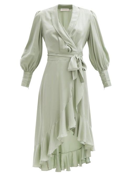 Zimmermann - Tie-waist Silk-crepe Wrap Midi Dress - Womens - Sage