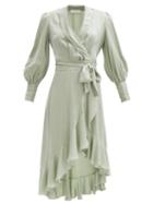 Zimmermann - Tie-waist Silk-crepe Wrap Midi Dress - Womens - Sage