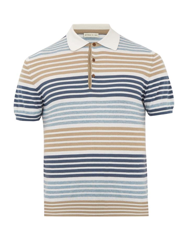Etro Striped Cotton And Cashmere Polo Shirt
