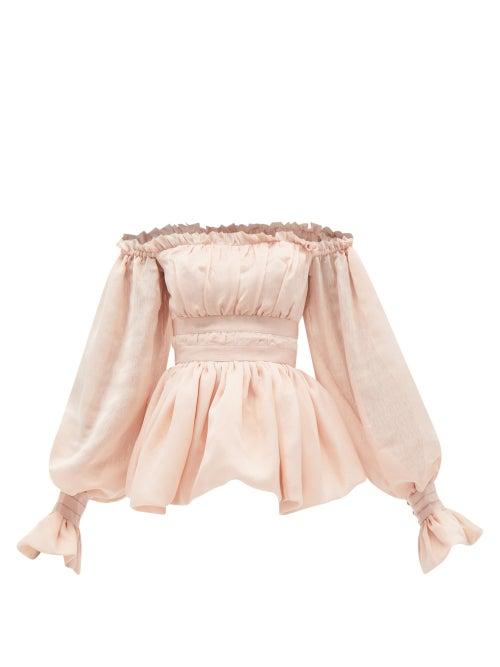 Aje - Divine Off-the-shoulder Crepe Blouse - Womens - Light Pink