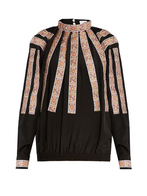 Stella Jean Scendere Jacquard-appliqu Silk Blouse