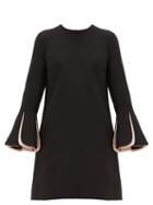 Matchesfashion.com Valentino - Fluted Sleeve Wool Blend Crepe Mini Dress - Womens - Black Multi