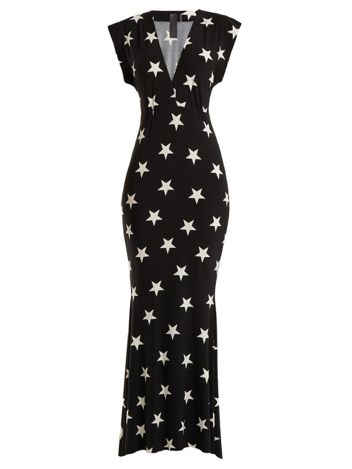 Norma Kamali V-neck Star-print Jersey Dress