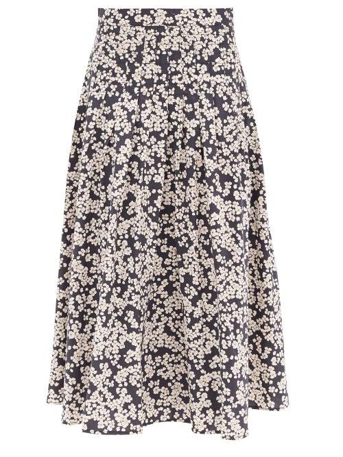 Matchesfashion.com Merlette - Harper Floral-print Cotton-poplin Midi Skirt - Womens - Black Print