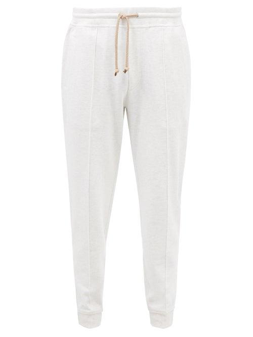 Brunello Cucinelli - Drawstring-waist Cotton-blend Track Pants - Mens - White