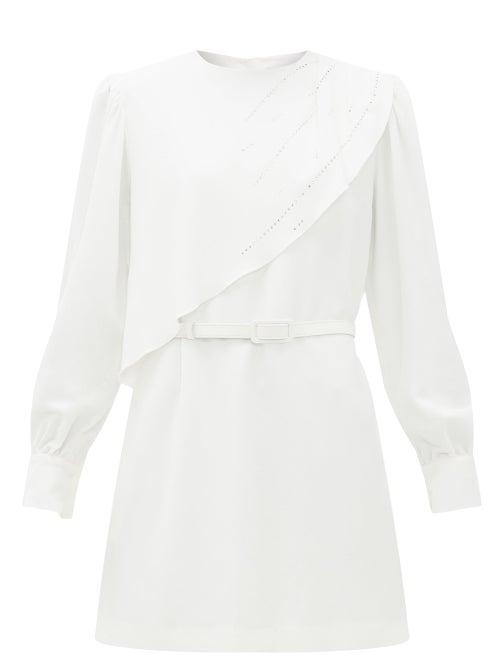 Matchesfashion.com Msgm - Crystal Embellished Waterfall Panel Crepe Dress - Womens - Ivory