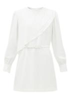 Matchesfashion.com Msgm - Crystal Embellished Waterfall Panel Crepe Dress - Womens - Ivory
