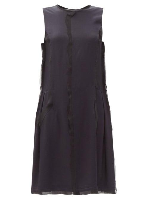 Matchesfashion.com Maison Margiela - Raw-edged Chiffon-trim Crepe Dress - Womens - Navy