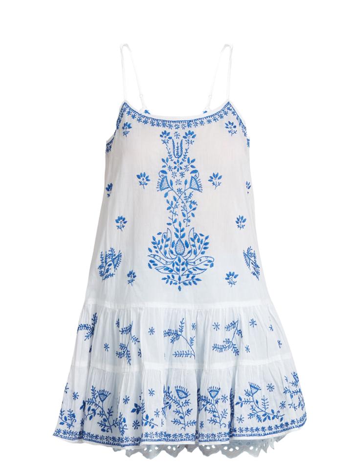 Juliet Dunn Embroidered Ruffled-hem Cotton-voile Kaftan