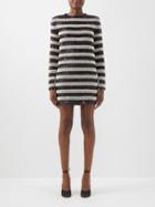 Balmain - Faux-pearl And Sequinned Striped Dress - Womens - Beige Black