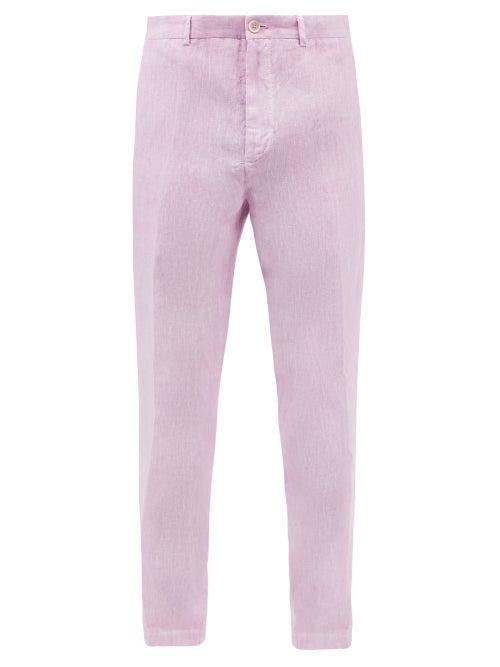 120 Lino 120% Lino - Slim-leg Linen-hopsack Trousers - Mens - Pink