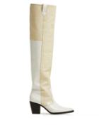 Matchesfashion.com Ganni - Nadine Knee High Crocodile Effect Leather Boots - Womens - White