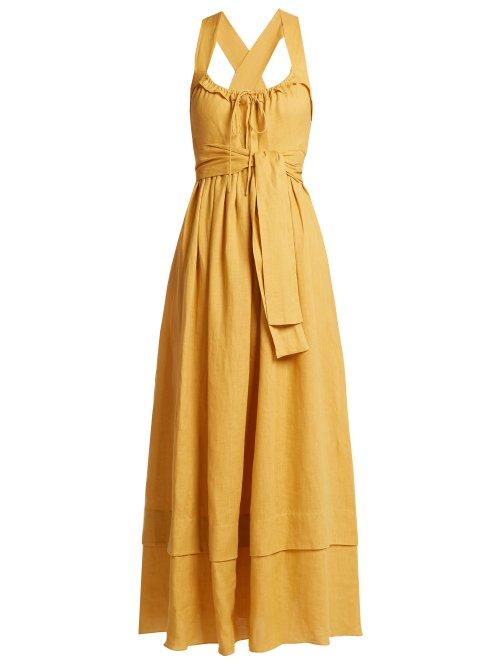 Matchesfashion.com Three Graces London - Joan Tie Waist Linen Dress - Womens - Yellow