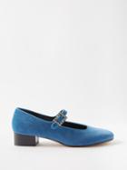 Le Monde Beryl - Crystal-buckle Velvet Mary Jane Pumps - Womens - Navy