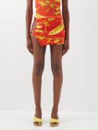 Louisa Ballou - Orchid Flame-print Ring-embellished Mini Skirt - Womens - Orange Print