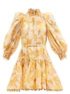 Zimmermann - Tempo Floral-print Organza Mini Dress - Womens - Yellow Print