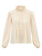 Matchesfashion.com Chlo - Scalloped Collar Silk Crepe De Chine Blouse - Womens - Beige
