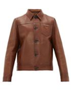 Matchesfashion.com Prada - Logo Print Leather Jacket - Mens - Brown