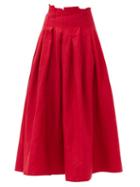 Matchesfashion.com Aje - Apres Raw-edged Pleated Linen Skirt - Womens - Red