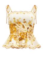 Ladies Beachwear Zimmermann - Aliane Scalloped Floral-print Linen Top - Womens - Orange White