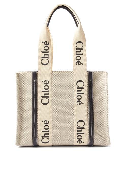 Chlo - Woody Small Canvas Tote Bag - Womens - Navy Beige