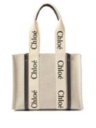 Chlo - Woody Small Canvas Tote Bag - Womens - Navy Beige