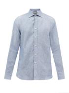 120 Lino 120% Lino - Long-sleeved Linen Shirt - Mens - Blue