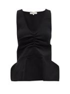 Matchesfashion.com Tibi - Ruched Peplum Hem Stretch Knit Tank Top - Womens - Navy