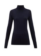 Matchesfashion.com The Row - High-neck Ribbed-knit Wool-blend Sweater - Womens - Navy